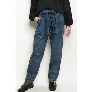 Very J High Waist Belted Jeans Relaxed Fit Dark Wash Pleated Size S M or L